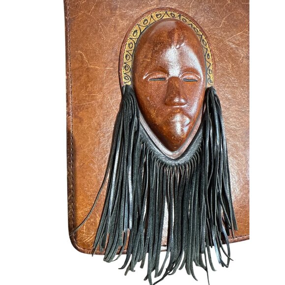 Vintage Artisan Rare Handmade African Leather Crossbody Purse With Tribal Mask D - Picture 3 of 14